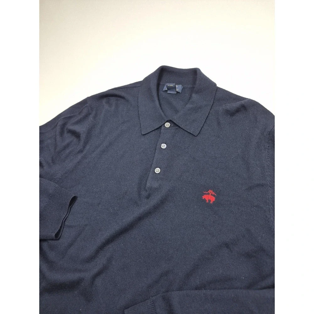 Brooks Brothers 346 Sweater Mens XL Blue Merino Wool Polo Collared Knit FLAW